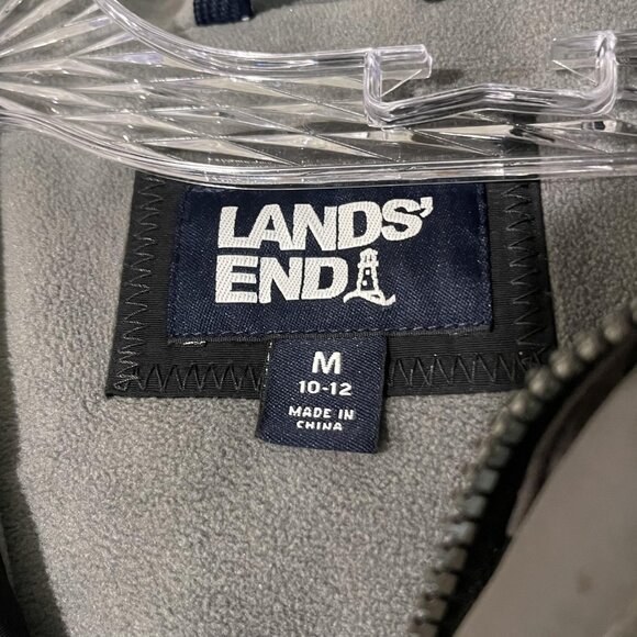 Lands' End Squall Jacket Boys Medium 10-12 Black Gray Winter Hooded Waterproof - Picture 2 of 11